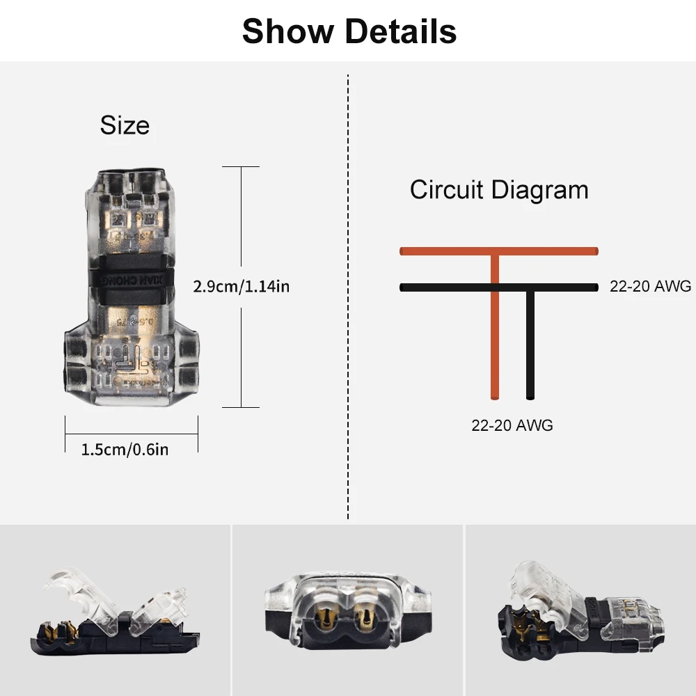 Gingsow Wire Connector For 2 Way 2 Pin COB LED Strip Light Terminal Extension Connection Kit 18-22AWG Electrical Wire Connection