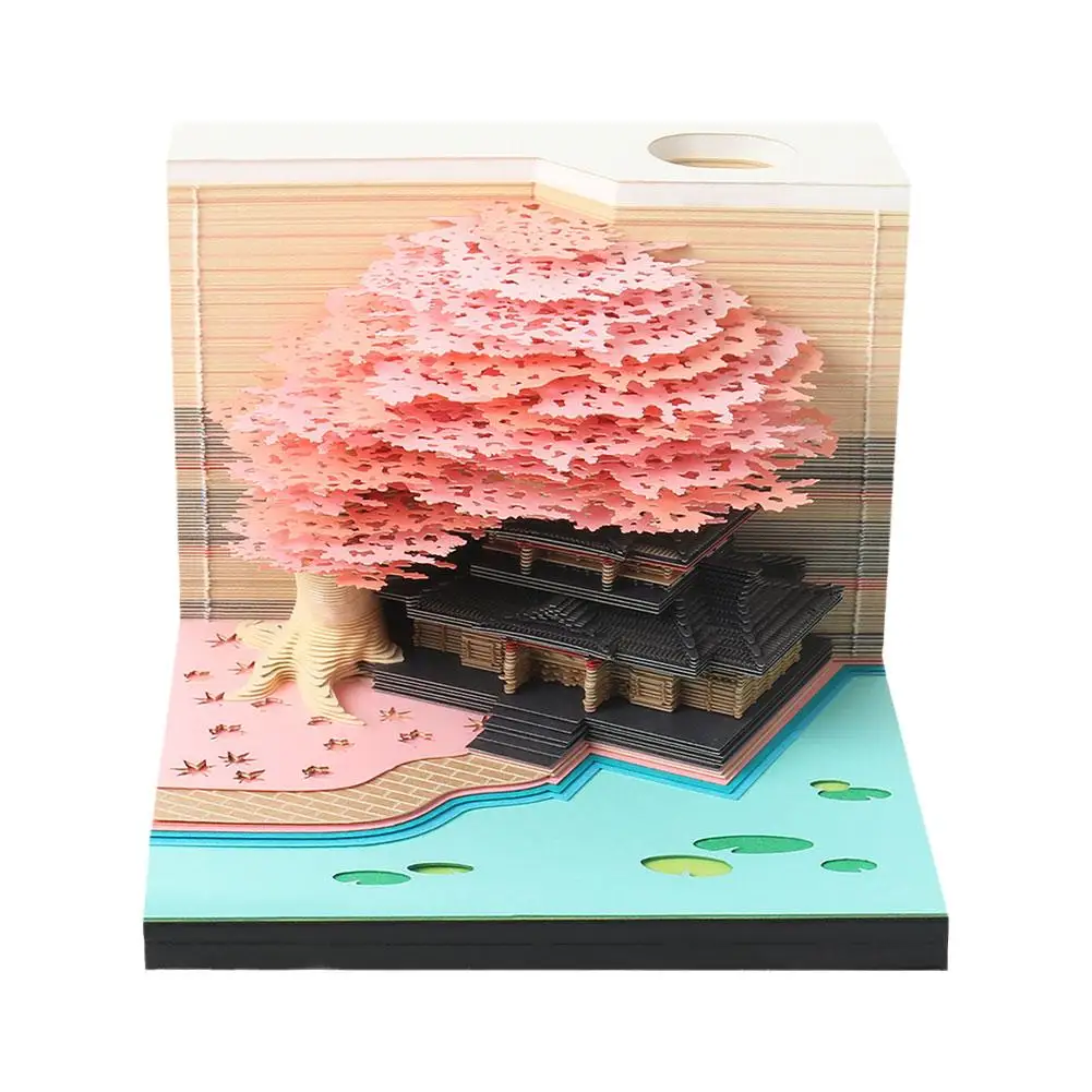 

3D Memo Pad 260 Sheets Tree House Notepad With Light Block Cute Note Pad Paper Carving Art Craftwork Desk Decoration Pen Holder