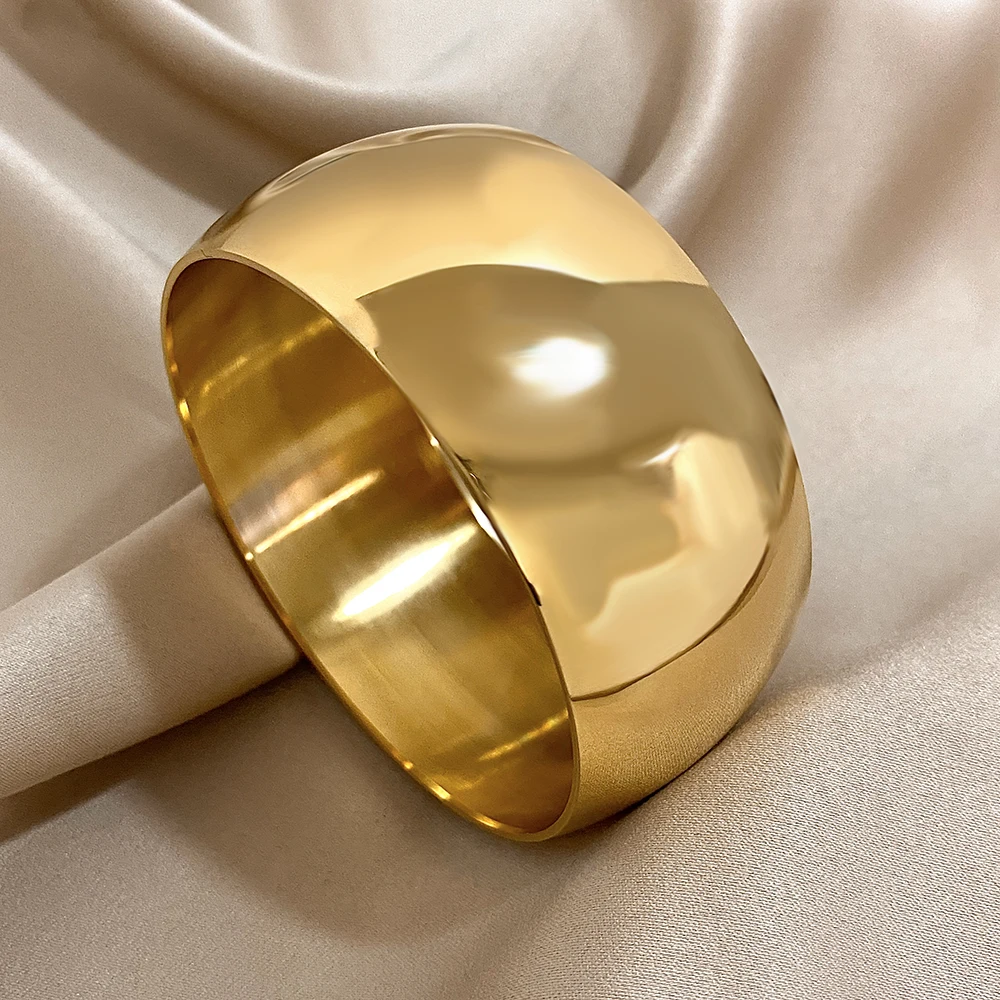 Brazaletes con dijes de acero inoxidable dorados lisos exagerados para mujeres y hombres, brazalete ancho Punk, joyería de muñeca para fiesta