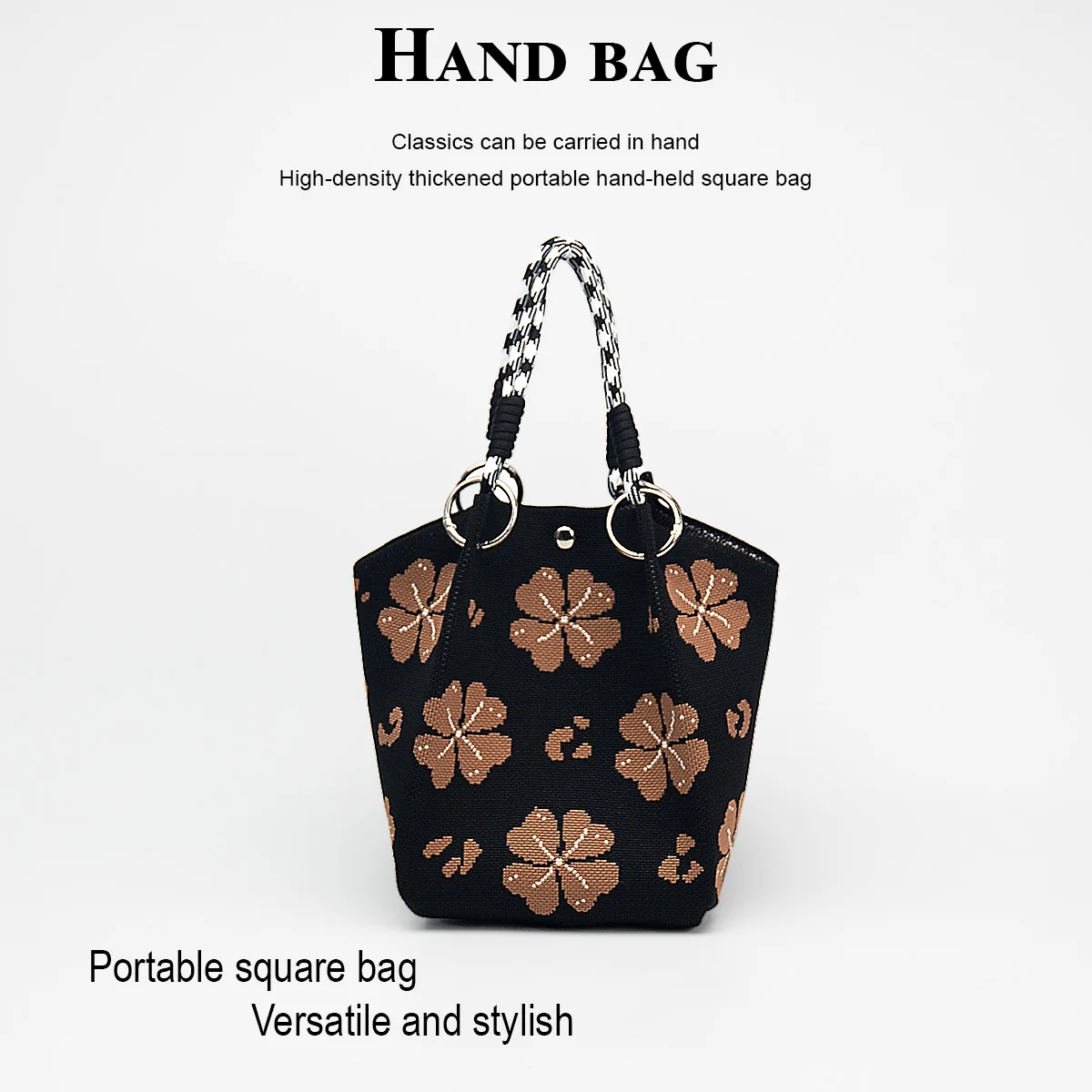 1 Piece of Retro Simple and Stylish Patterned Knitted Handbag, with Magnetic Snap Closure, Large Capacity for Holding Phones, Books, Water Bottles, Cosmetics, Suitable for Women for Commuting, Shopping, Photography, Travel, Vacation, and Daily Use, with Detachable Ring Buckle and Sturdy Multicolor Rope Handle