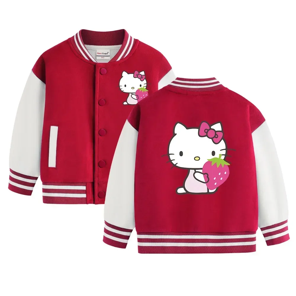 College Cardigan Casual Top Kleidung Sanrio Hallo Kitty Kinder Baumwolljacke Frühling Herbst Neuer Mädchenmantel