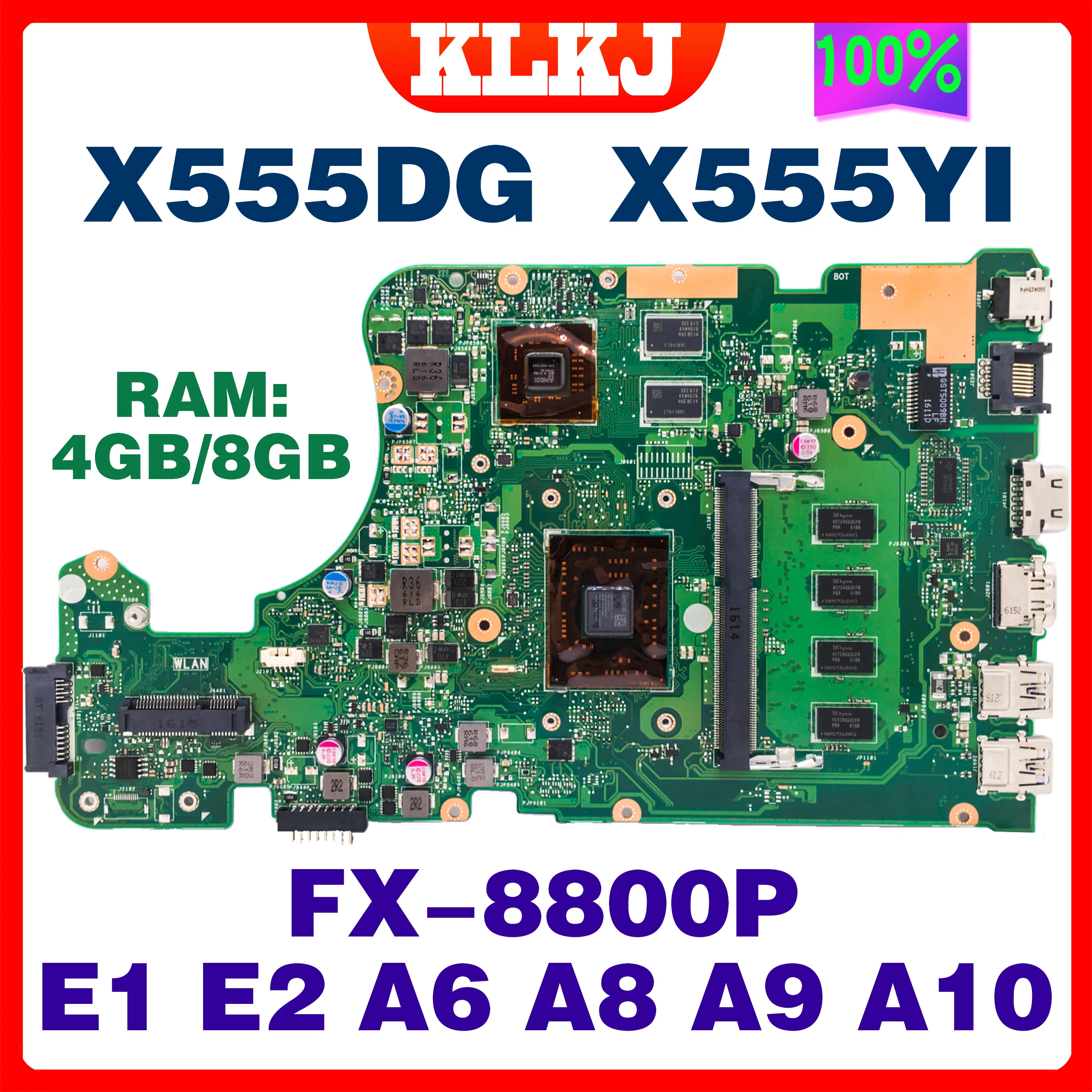 Placa base X555DG X555YI para portátil Asus X555 X555D X555YA A555Y CPU: E1-E2-A6-A8-A9-A10-FM8800P RAM: 2GB/4GB 100% probada