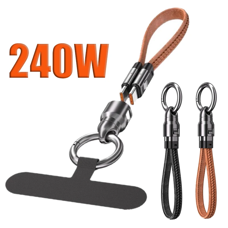 240W Fast Charging Cord Portable Keychain USB Type-C 3in1 Cable For iphone 15 Samsung Xiaomi Huawei Phone,Keychain Anti Loss