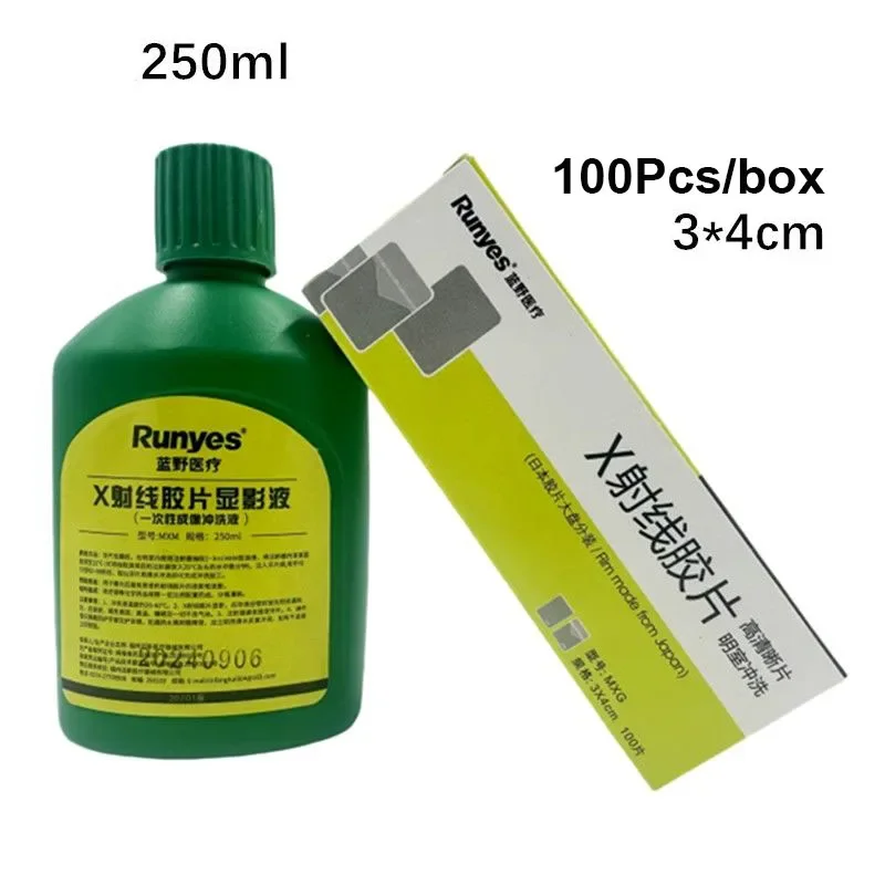 Dental X-ray Film 30*40mm Disposable Imaging X-ray Film 100Pcs/box + Rinse Liquid 250ml Development Fixation Dental Materials
