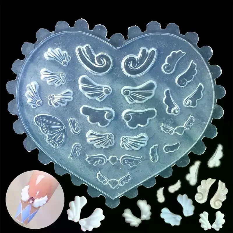 3D Heart Shaped Clear Silicone Nail Art Mold With Multiple Patterns For DIY Nail Decoration Making Tools