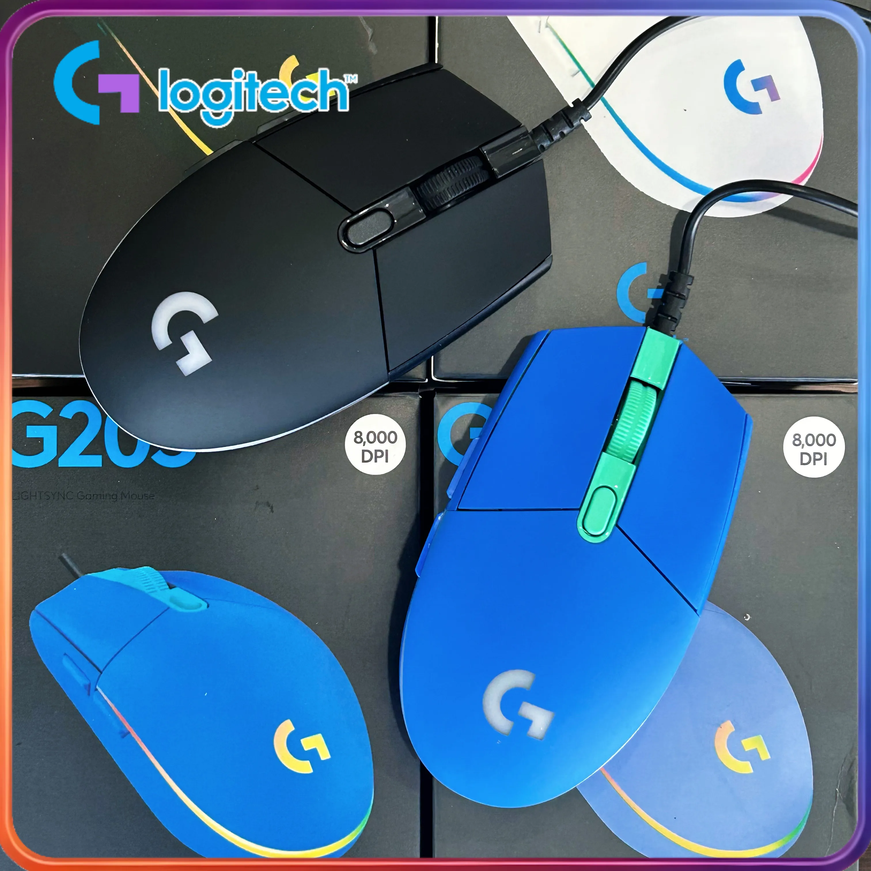 

Logitech G203 Prodigy wired mouse with RGB lighting, built-in memory, and compatibility with Windows/ChromeOS.