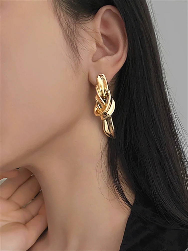 European and American knotted metal earrings for women 2022 fashion light luxury design temperament earrings