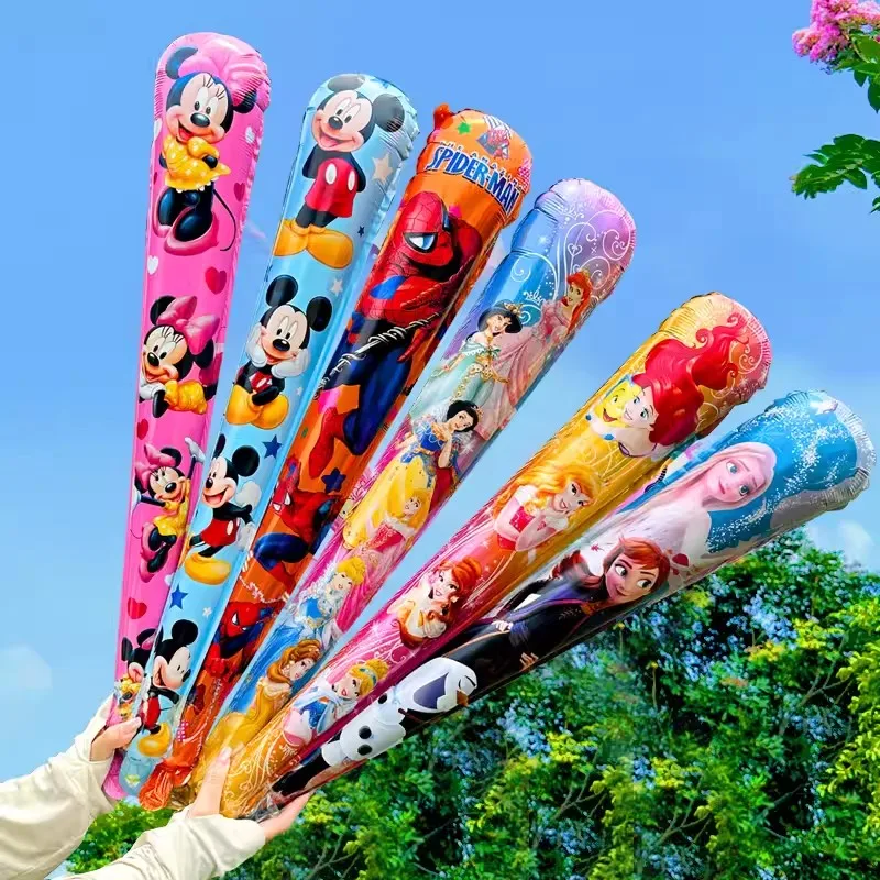 10PCS Disney Cartoon Hand Held Stick Balloon Set Frozen Mermaid Princess Spiderman Mickey Kid Toy Birthday Party Decoration