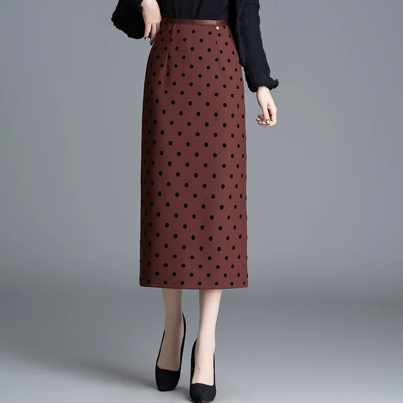 

ZUZK Wave Point Прямая юбка женская весна осень новый стиль эластичная высокая талия тонкая прямая юбка с разрезом на бедрах