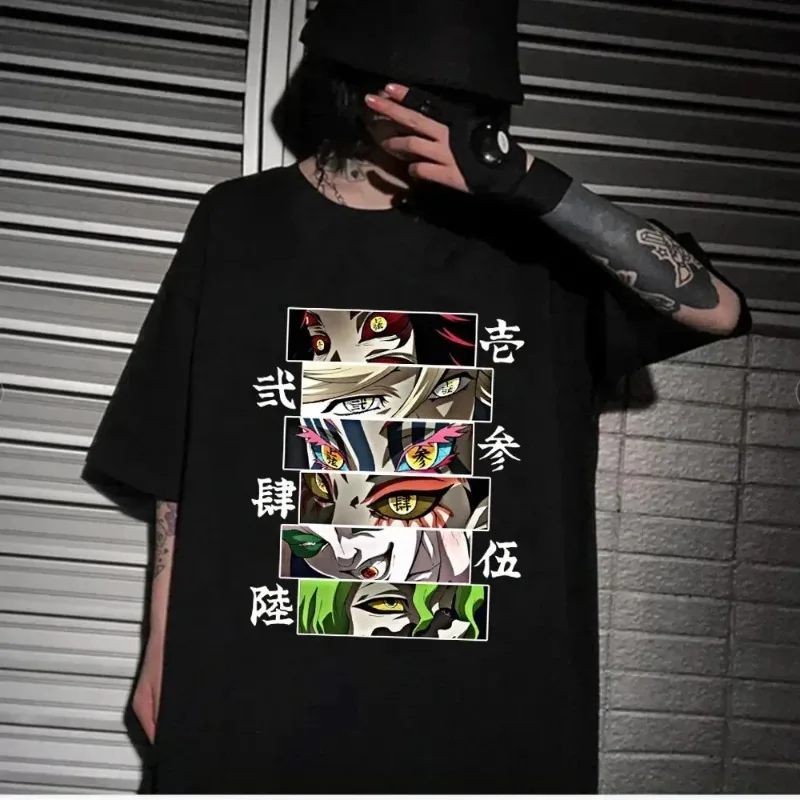 Tshirt 2024 Anime Demon Slayer Upper Moons Man T-Shirt Anime Harajiku Print Pattern Casual Short Sleeve Man Tops Woman T Shirts