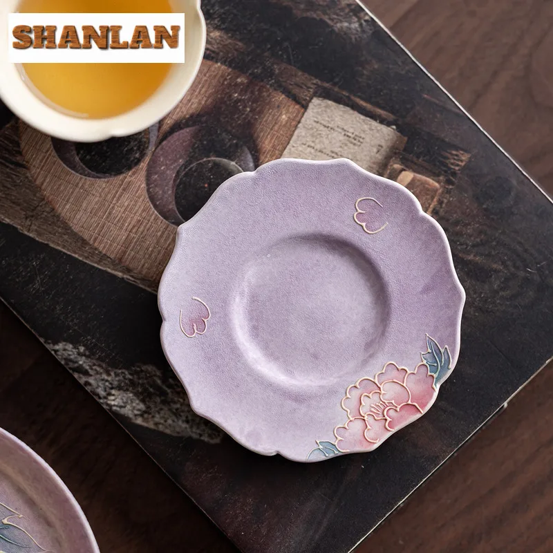 رسمت باليد الأرجواني الفاوانيا الوقايات الرجعية القدح لوحة ل فناجين القهوة الصحن العزل الحراري المفارش فنجان الشاي قاعدة طقم شاي صيني