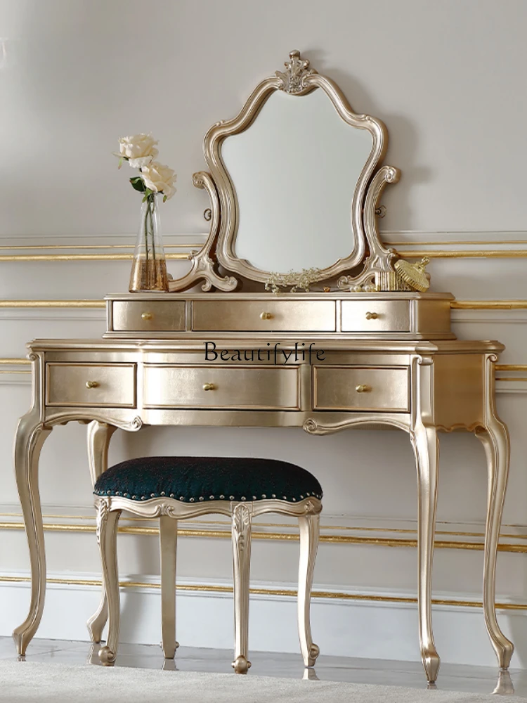 French light luxury solid wood with pumping dresser large flat cloakroom dressing table