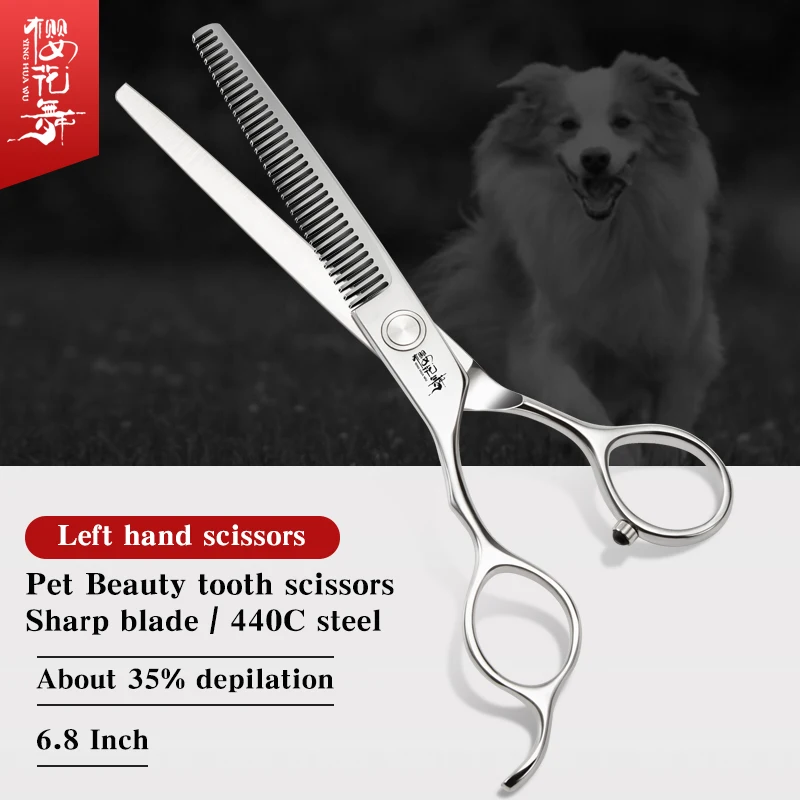 

Professional left hand scissors tooth trimming scissors 6.8 inch 440C material pet grooming shears best quality scissors for dog