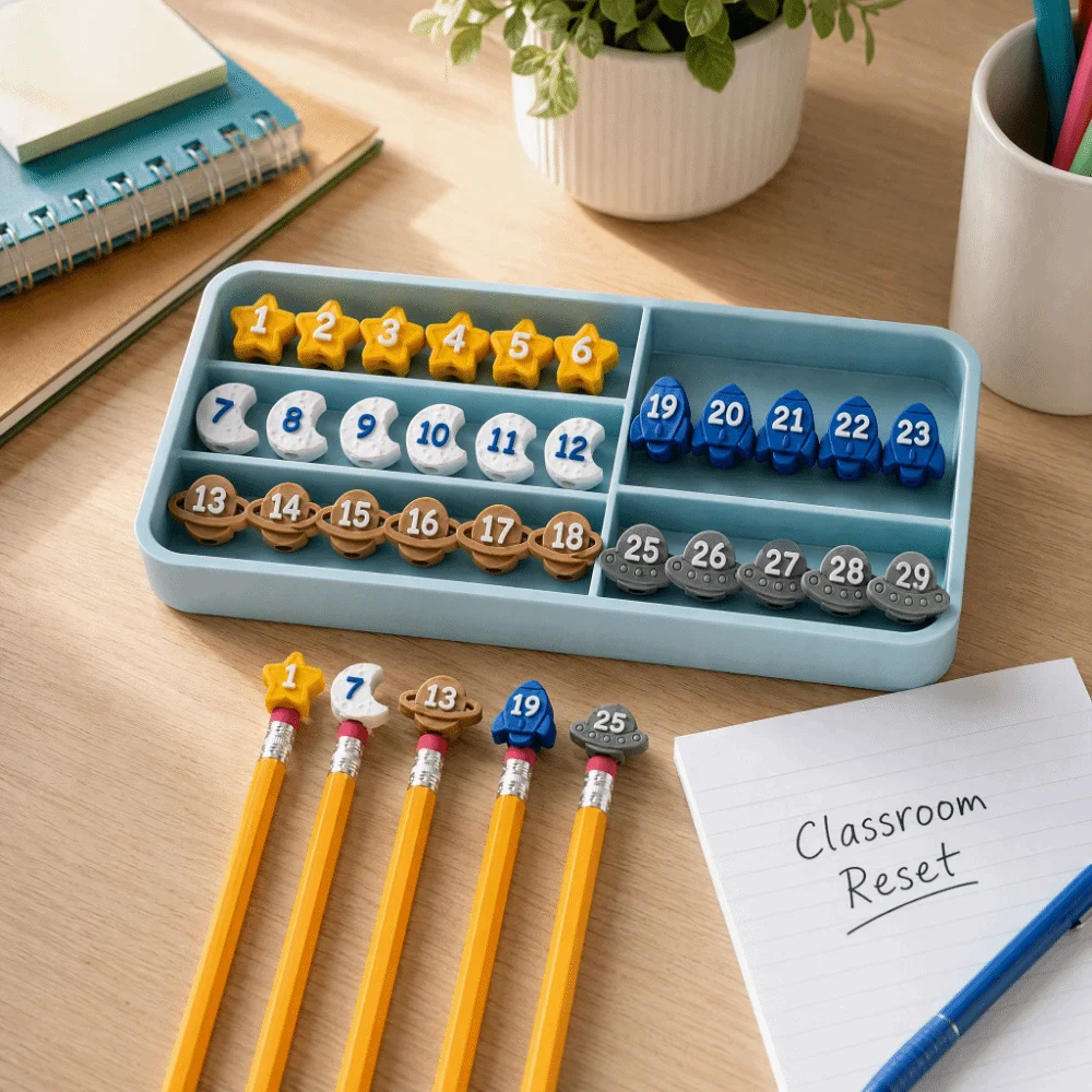 30Pcs Non-Slip Numbered Pencil Toppers Cartoon 1-30 Number Pencil Caps Reusable Compact Pencil Tracking Markers Classroom