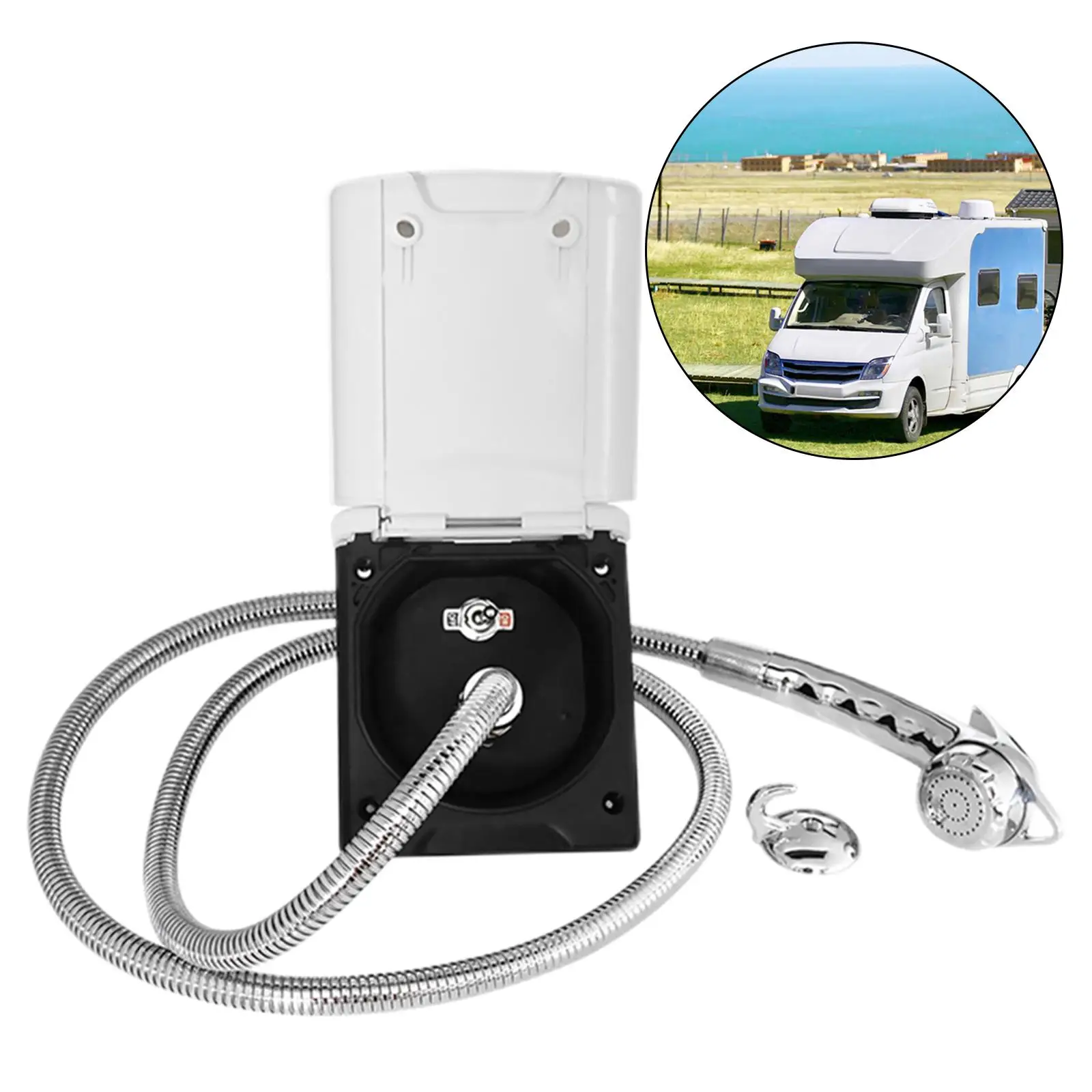 Caravan Outdoor Shower Trailer Cowboy Shower Box Kit Universal Plastic Faucet Hose Rotatable Spray Head for RV Campers