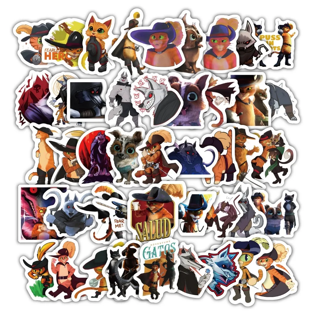 60PCS Cute Cartoon Animal Cat in Boots Graffiti Stickers Decal for Stationery Box Scrapbook Mobile Phone Diary Kids Toy