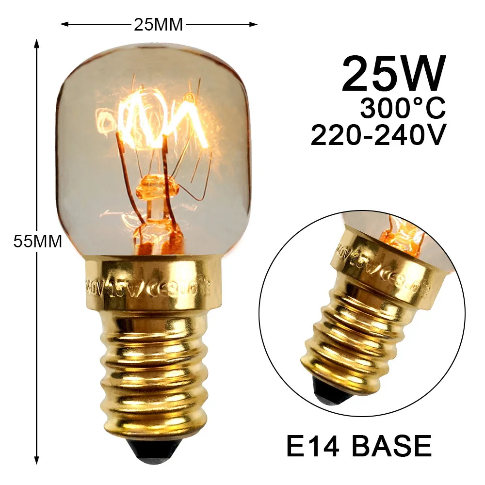 heat-resistant Oven Light Resistant Filament Heat 15W 25W refrigerator light E14 Brass Lamp Head Filament light bulb