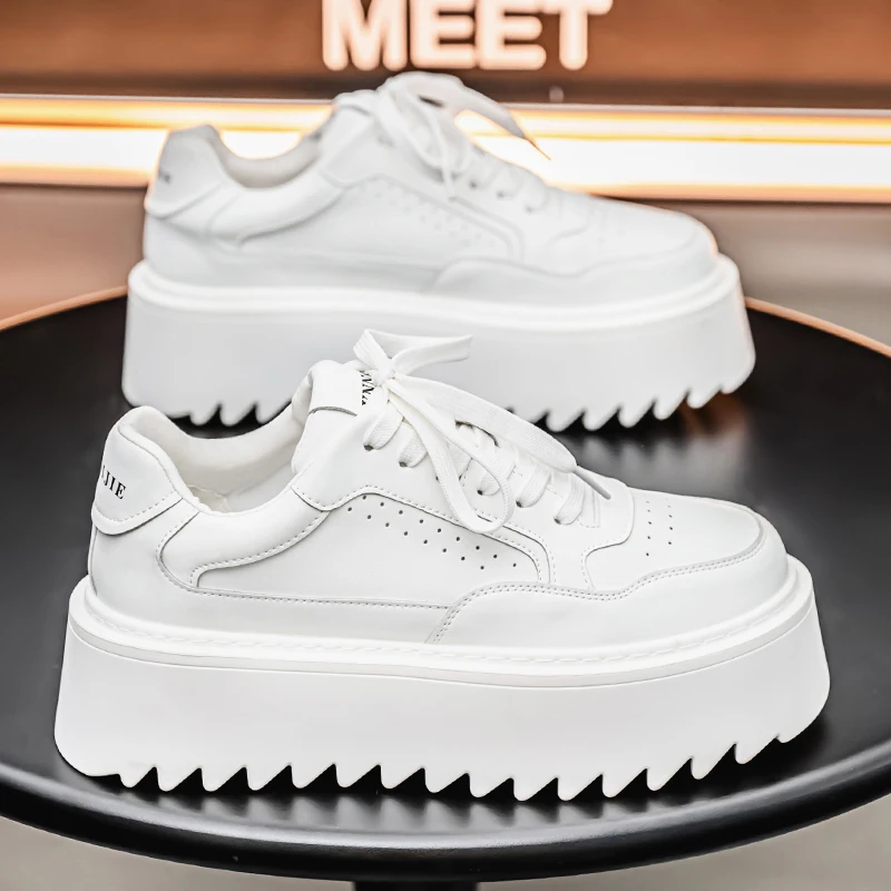 

Популярная мужская кожаная повседневная обувь, дышащая толстая подошва, мужская вулканизированная обувь, модная универсальная белая, черная повседневная обувь