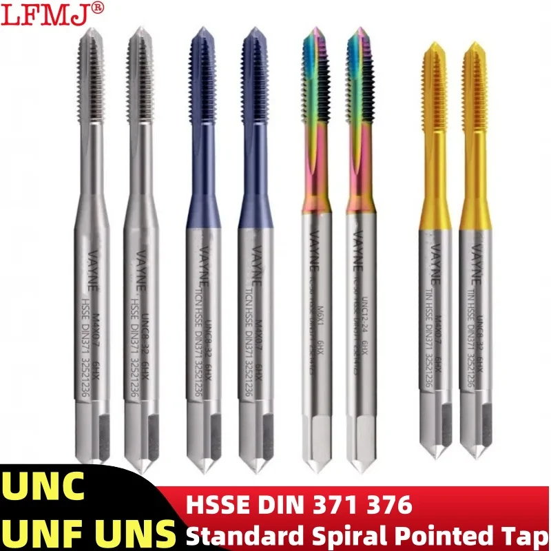 1PCS HSSE DIN 371 376 Standard American Spiral Pointed Tap 2-56 3-48 1/4 5/16 3/8 7/16 7/8 1''-8 Nanocoating  machine Thread Tap