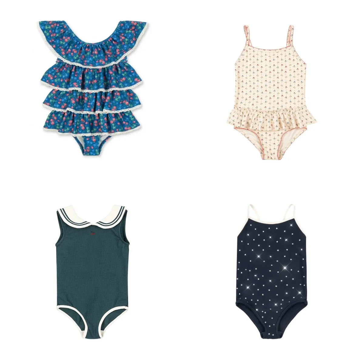 

2026 KS Summer Baby Girls Sequin Cherry Swimsuits Princess Swimwear Beach Wear Kids Clothes Girls One Piece Navy Bikinis Sets