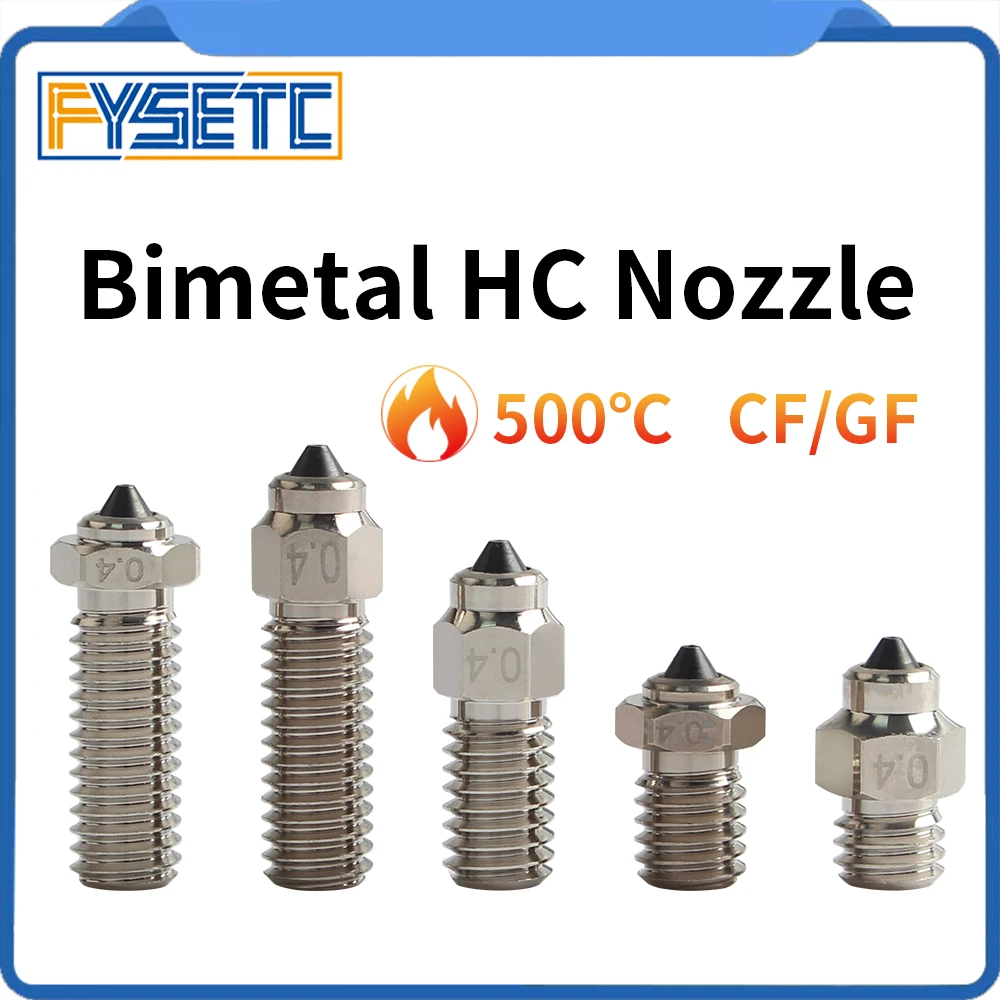 FYSETC DLC Hardened Steel & Copper Wear Resistant Bimetal HC Nozzle For V6 / Volcano /Mk8 Hotend Neptune4 K1 Nozzle 3D Printer