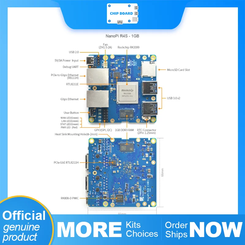 

FriendlyElec NanoPi R4S 1GB/4GB dual-GbE gateway with RK3399, metal cooling and OpenWrt/LEDE support for router projects