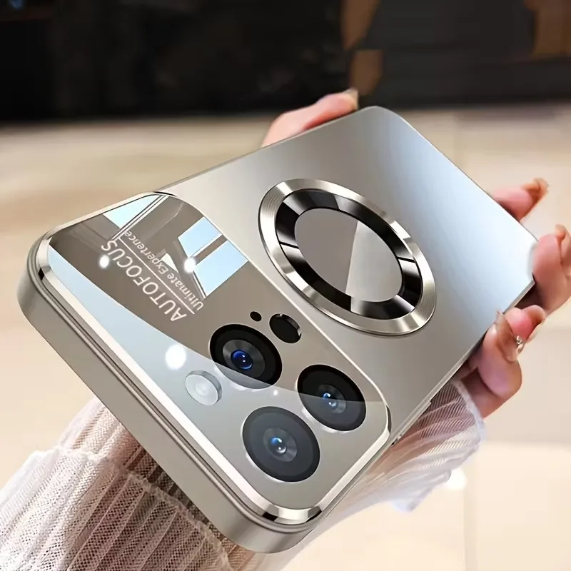 حافظة هاتف شحن لاسلكية مغناطيسية فاخرة نافذة زجاجية مع آيفون 12/ 13/ 14/ 15/ 16/ 17/ Pro Max/ Plus #5