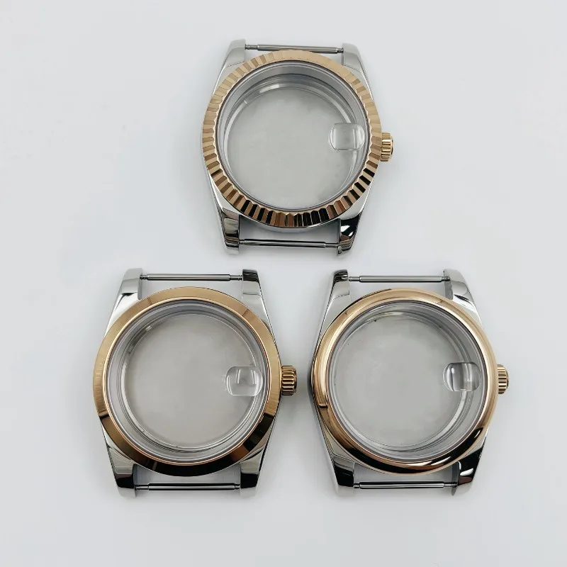 Log Room Case 36/39MM Dog Teeth Ring Oyster Round Edge Watch Case Sapphire Glass for NH35 Movement