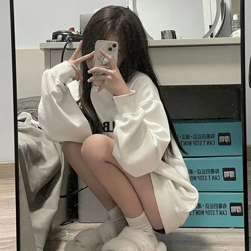 Damen-Sweatshirts, Polerones, kurze Länge, elastisch, kappenlos, Graffiti, Distressed, supergroß, Campus-Farben, Sommer, Farbblock