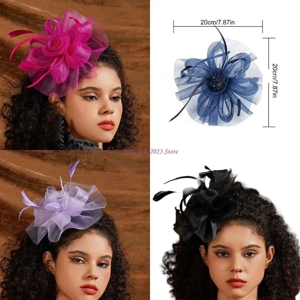 

49ME Top Hat Bride Headdress Flower Hair Decoration Banquet Headdress Pin Hair Decor