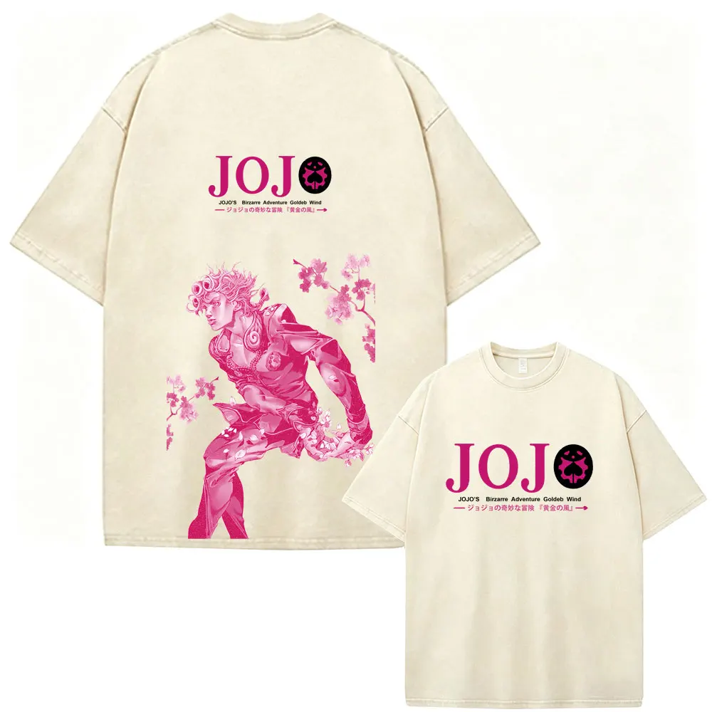 Anime JoJo Bizarre Adventure Stone Ocean Kujo Jolyne Vintage Washed T Shirt Men's Women Clothing Casual Short Sleeves T-shirts - view 4