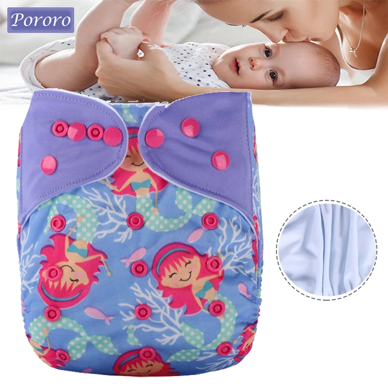 

Lovely Mermaid Print Stitching Eco-friendly Nappy Washable Infant Pocket Diaper Adjustable Reusable Baby Cloth Diaper Fit 0-3Y