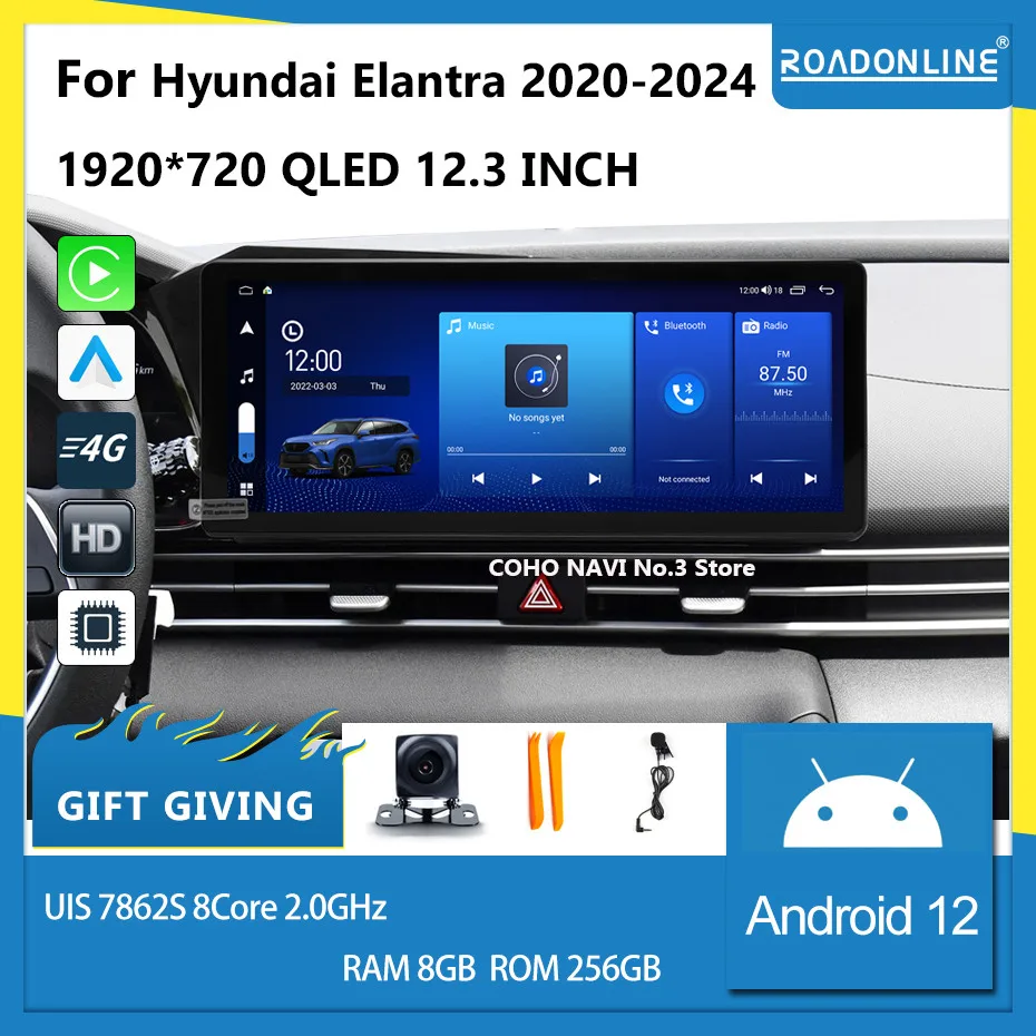 

COHO For Hyundai Elantra 2020-2024 Android 12 12.3inch 1920*720 QLED Octa Core 8+256G Car Multimedia Player Stereo Radio