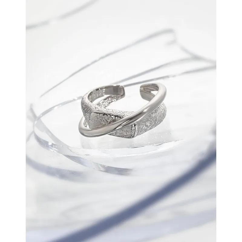 

1810 CHOZON S925 твердое серебро текстурированное двойное кольцо оригинальный дизайн оптовая продажа ювелирных изделий для женщин