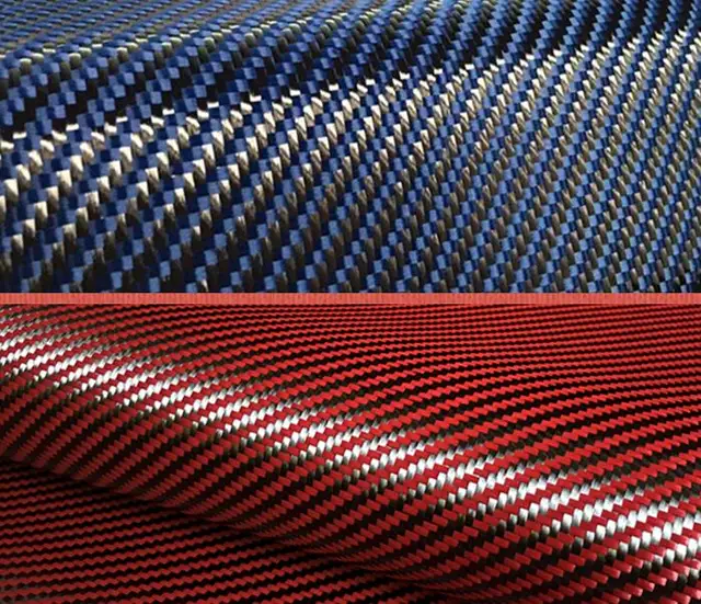 3K 200gsm 2x2 Czerwony Niebieski Żółty Kevlar i włókno węglowe Mieszana tkanina Twill 20" / 50cm Włókno aramidowe Hybrydowa tkanina węglowo-kevlarowa