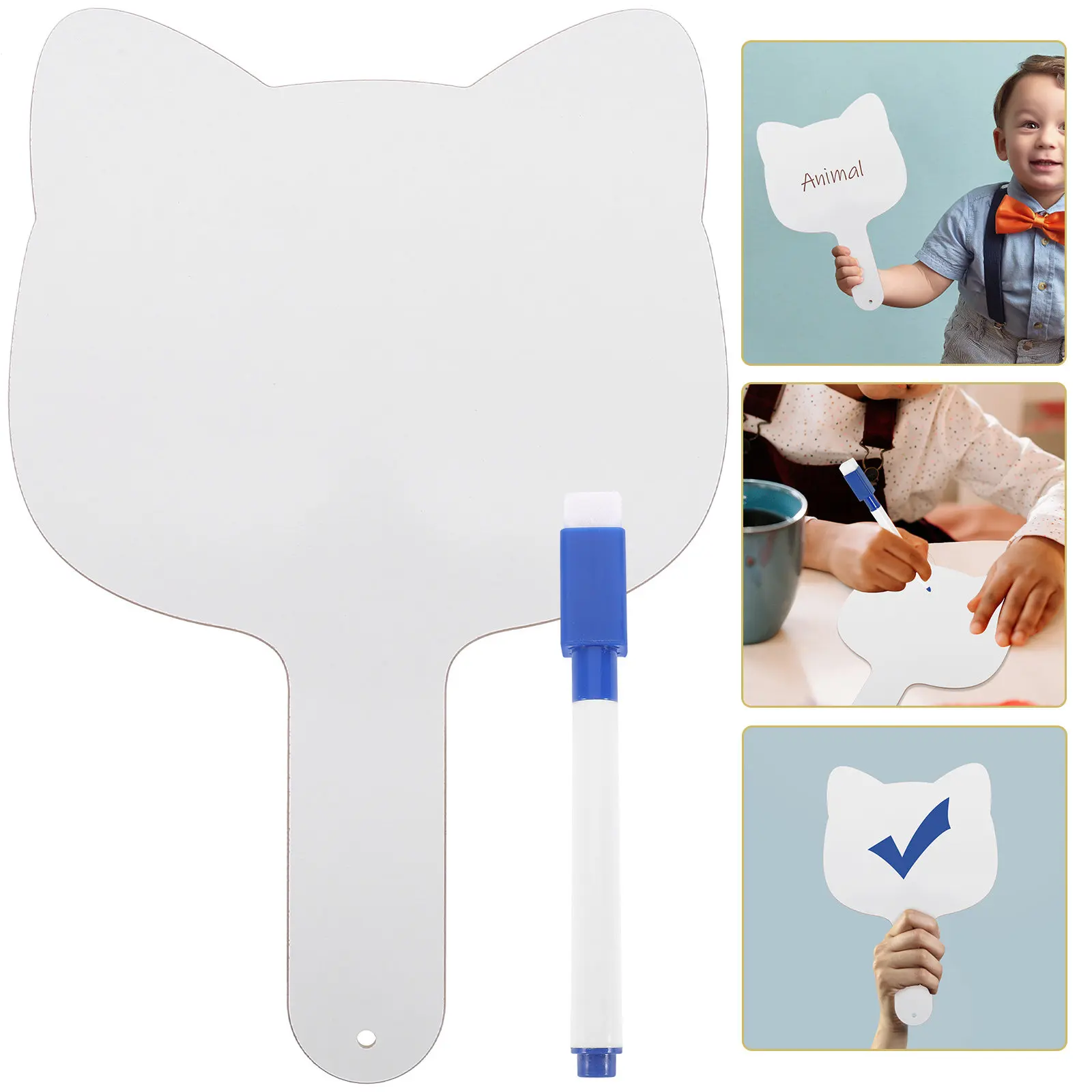 1Set Drawing Board ABS Wood Dry Erase Paddle Handheld Classroom Answer Board Student Voting Portable Reusable