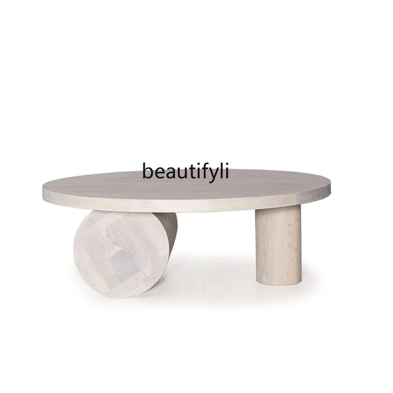 

Nordic solid wood light luxury round design coffee table Italian living room rounded special-shaped simple log round table