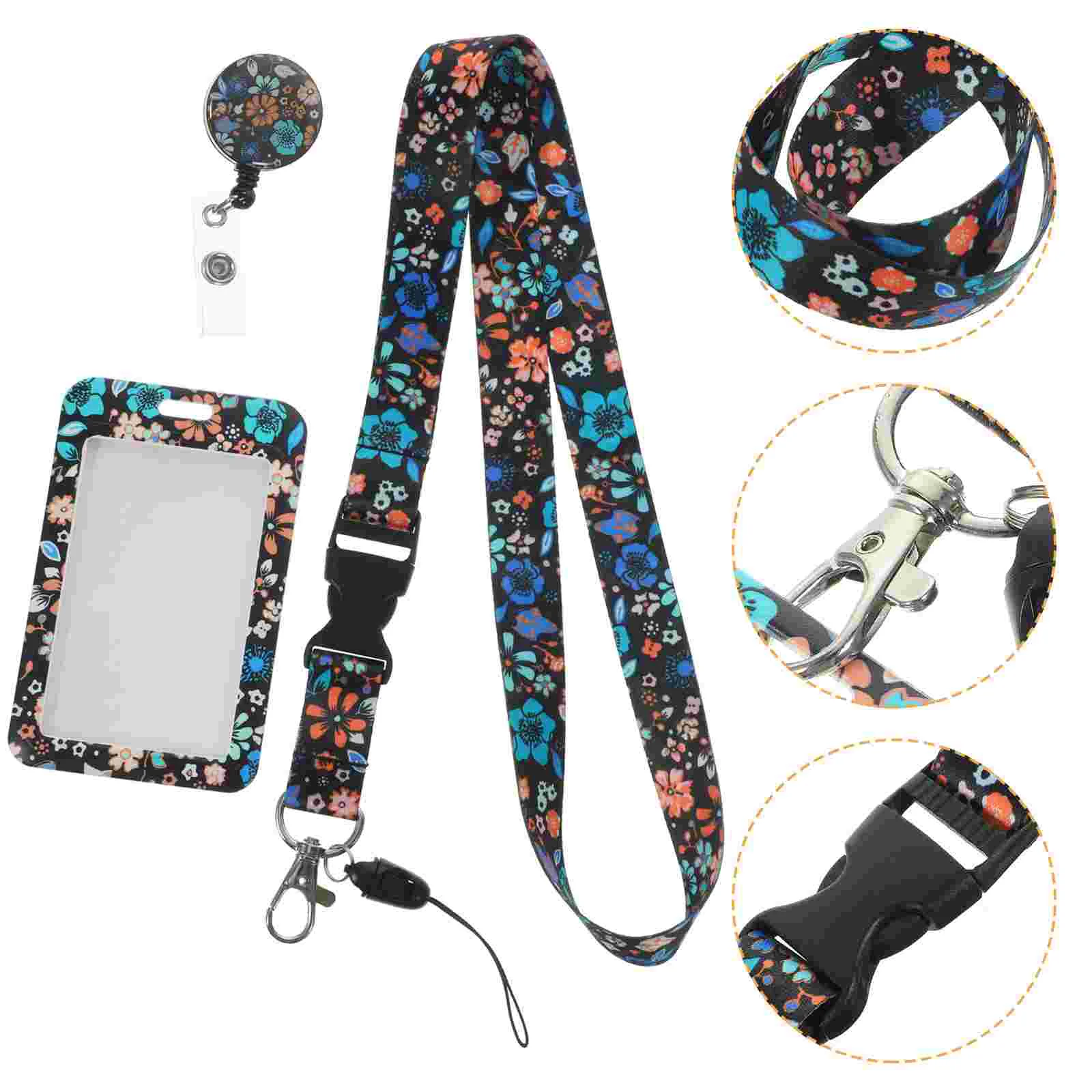 

Card Set Easy to Pull Buckle Id Badge Holder with Lanyard Credit Reel Sleeve Abs Anti-scratch Case Teacher Student