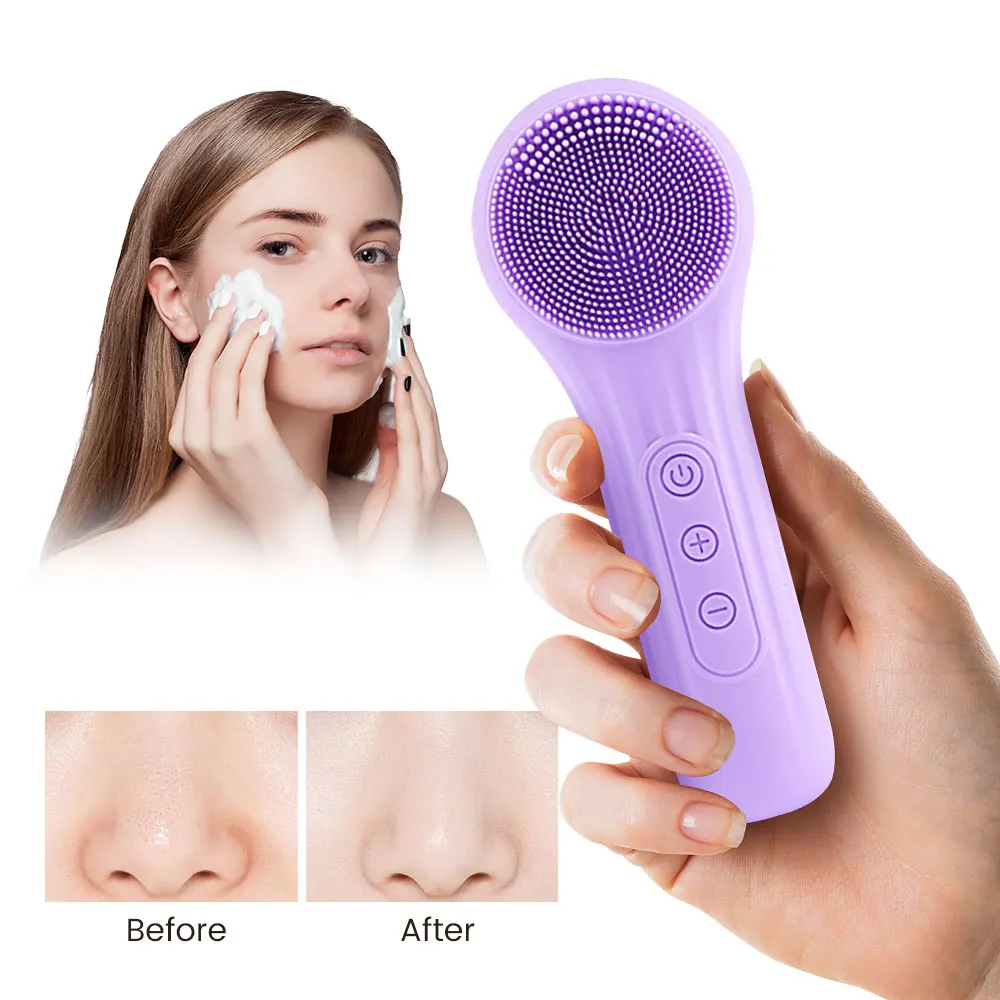 Electric Facial Cleansing Brush Ultrasonic Vibration Silicone Face Cleanser Deep Pores Washing Skin Blackhead Cleaning Massager