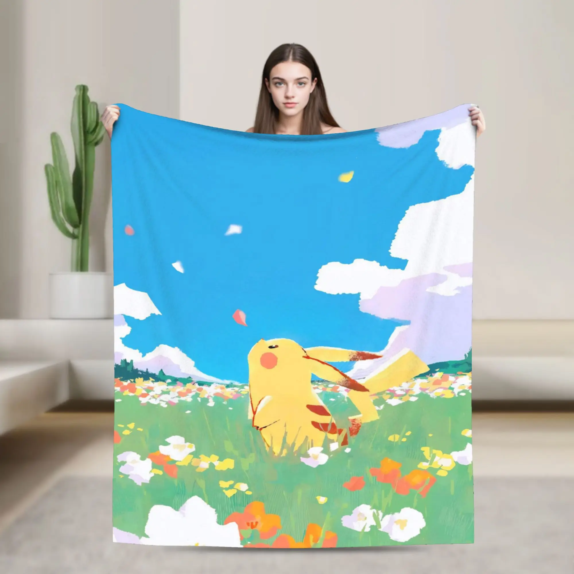 Pikachus Cute Blanket Flannel Summer Air Conditioning Poke-Mon Anime  Multifunction Lightweight Throw Blankets for Bed Bedspread