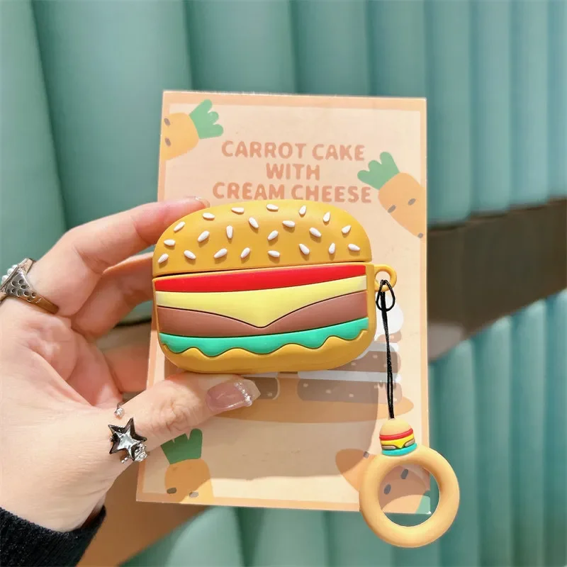 Case For Huawei Free Clip 2S, Hamburger Silicone Cartoon Full Protective Anti-drop Soft Cover With Keychain Protective Sleeve view 4