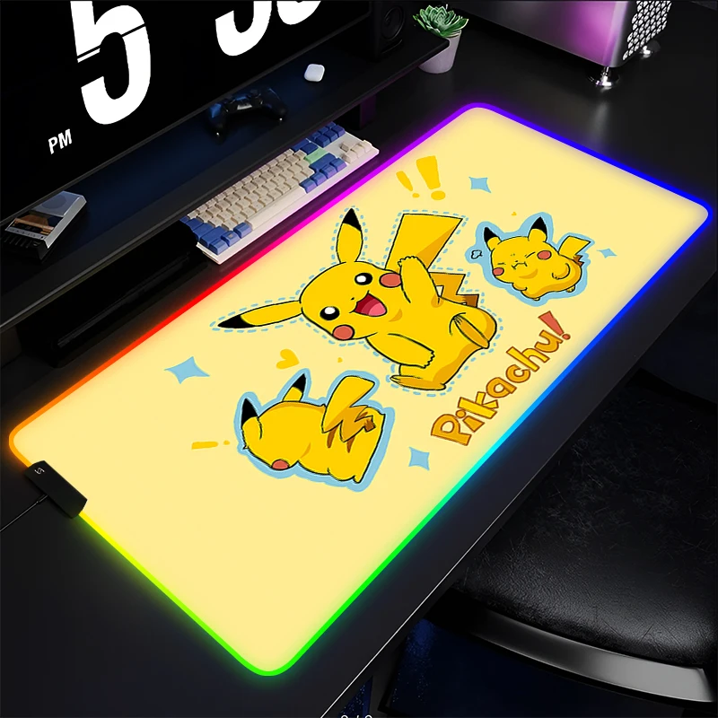 RGB Rubber Mouse Pad P-Pokemon Pikachu Game Backlight Pc Keyboard Laptop Computer Speed LED Desk Mat Gaming Acessories Mousepad
