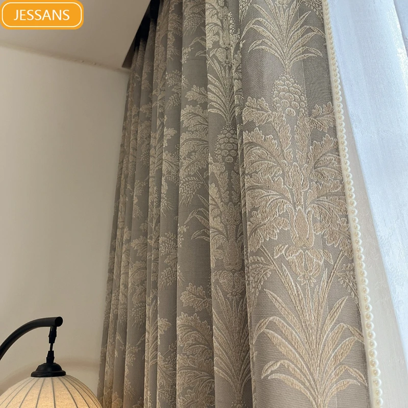 

Французские ретро-шторы с растительным жаккардовым узором, утолщенные, светонепроницаемые, для гостиной, французских окон, на заказ, разделительные шторы, дверные занавески