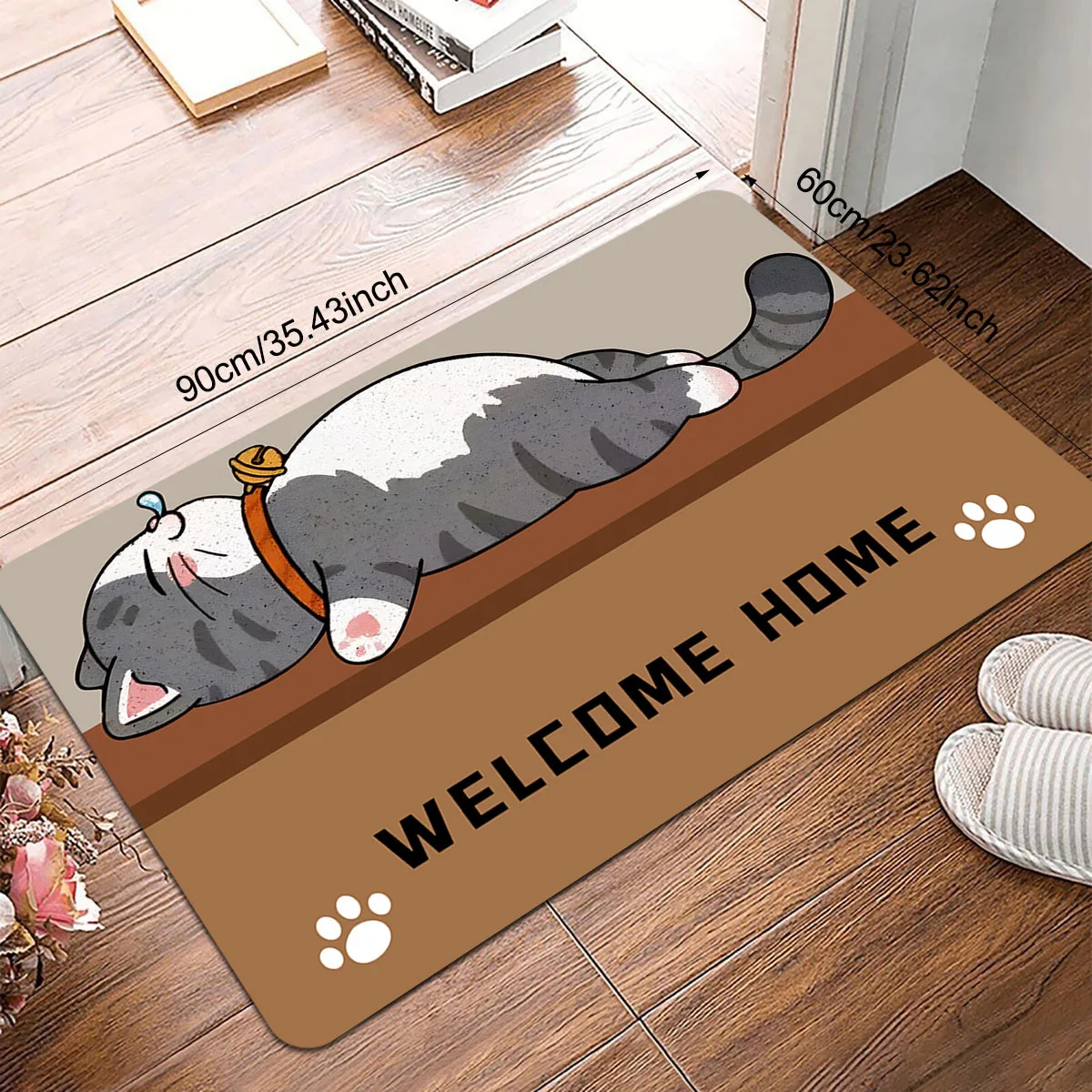 1 Pack Cute Sleeping Cat Pattern Welcome Home Non-slip Doormats - Polyester Doormats for Entry, Bathroom and Laundry Room