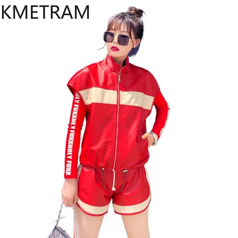 100% Top Layer of Sheepskin Jacket Woman Genuine Leather Vest and Shorts Fashion Suit Fall Clothes 2025 Women дубленка женская