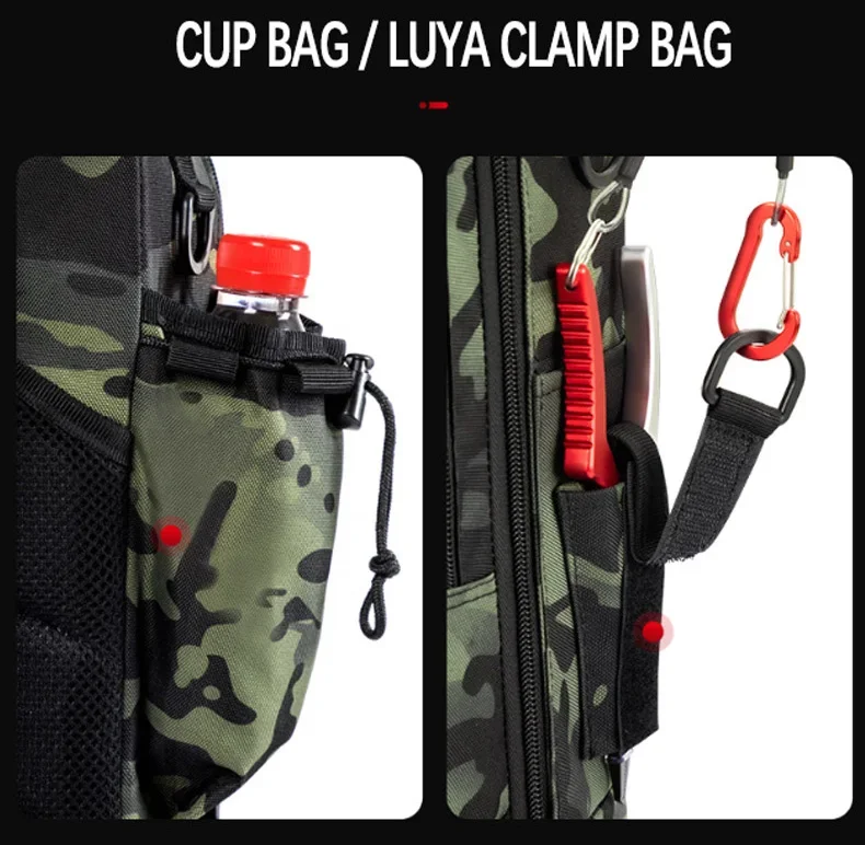Angelrucksack Aufbewahrungstasche Herren Outdoor Schulter-Hängetasche für Angelköder und Ausrüstung mit Rutenhalter Camping Jagd – Detail 11