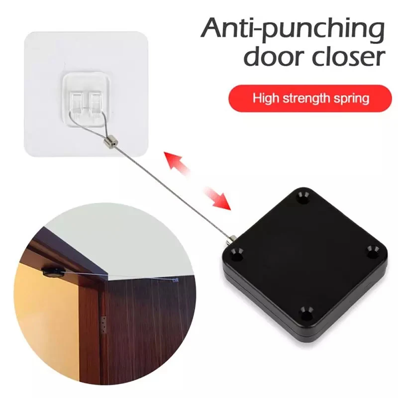 Punch-free Automatic Door Closer Nylon Rope Pulling Box Automatic Retraction Wire Rope Square Anti-theft Wire Box