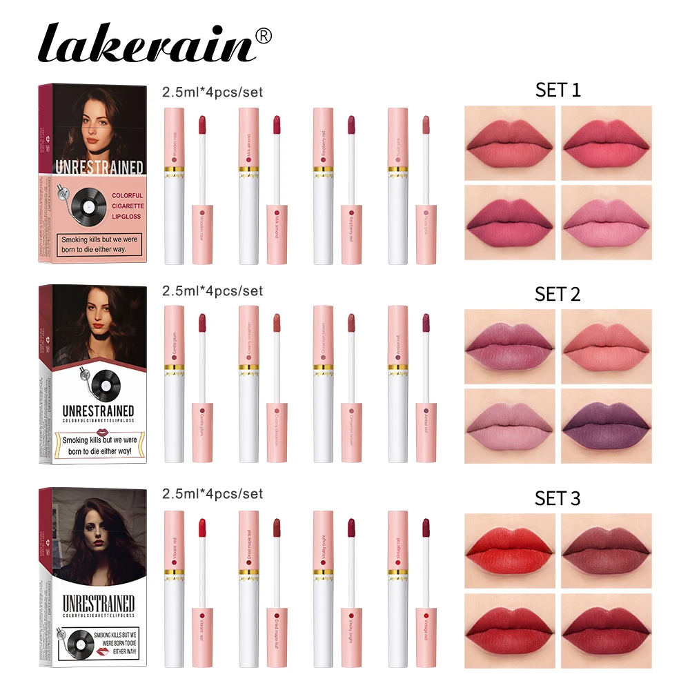 

4pcs/set Lip Gloss Long-lasting Waterproof And Sweat-proof Matte Finish Liquid Lipstick for Lips Eyes Cheeks Makeup Cosmetics