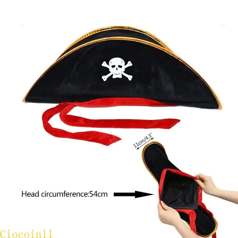 Y1UB Tricorn Hat Costume for Women Men Teenagers for Halloween Party Decorations Black Costume Cosplay Dress-up