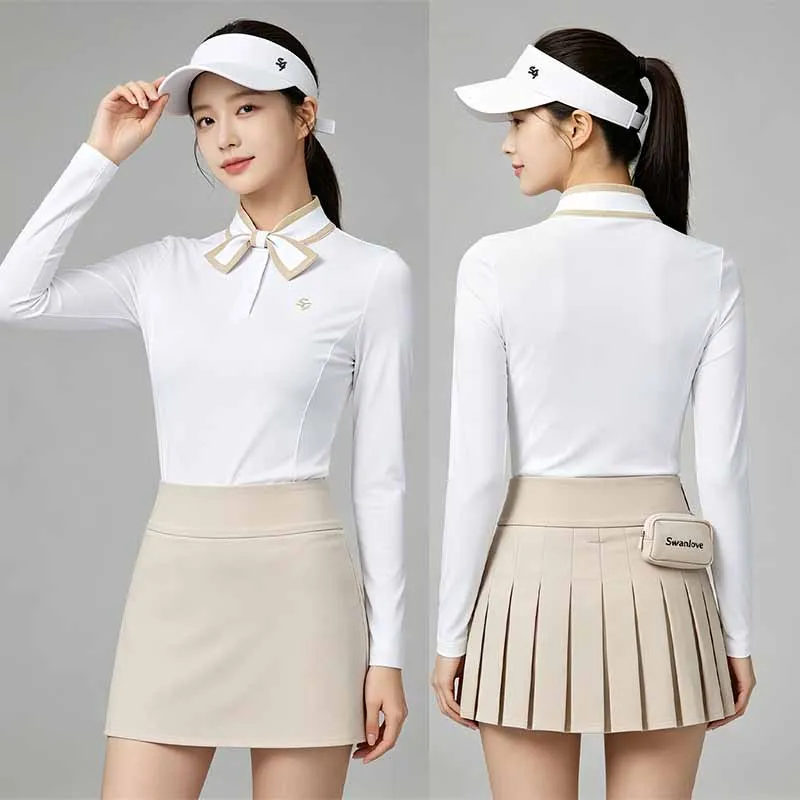 sg-golf-women-spring-autumn-long-sleeve-tops-fashion-bow-tie-sports-t-shirt-female-pleated-khaki-golf-skirts-with-short-and-bag